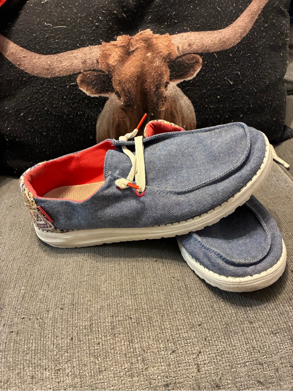 Hey Dude Denim Blue Slip-On Loafers with Red Lining
